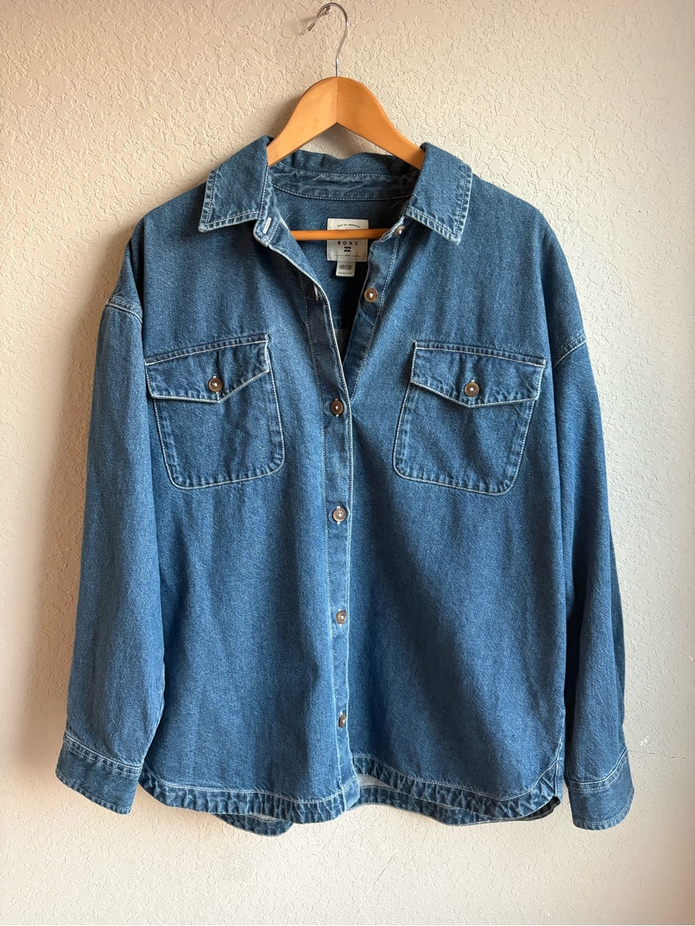 Billabong Women’s Large Oversized Denim Shirt Shacket Blue Button Up